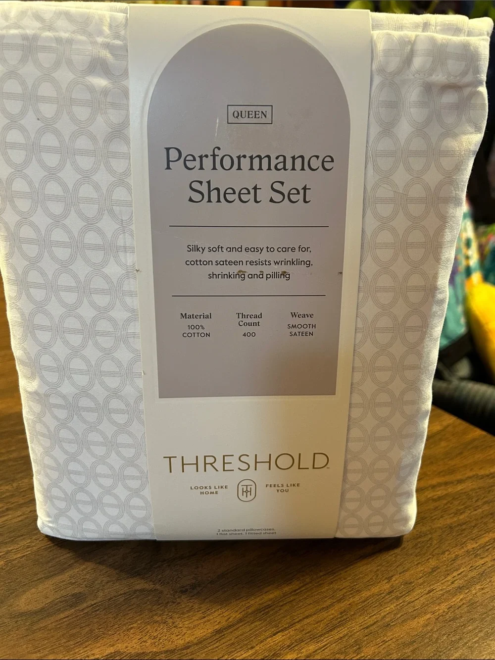 Threshold Queen Performance Sheet Set - White with Subtle Gray Geometric